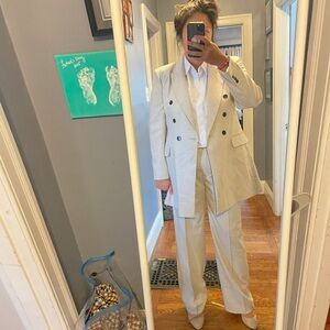 Zara Cream or Tan Textured Blazer and pants suit